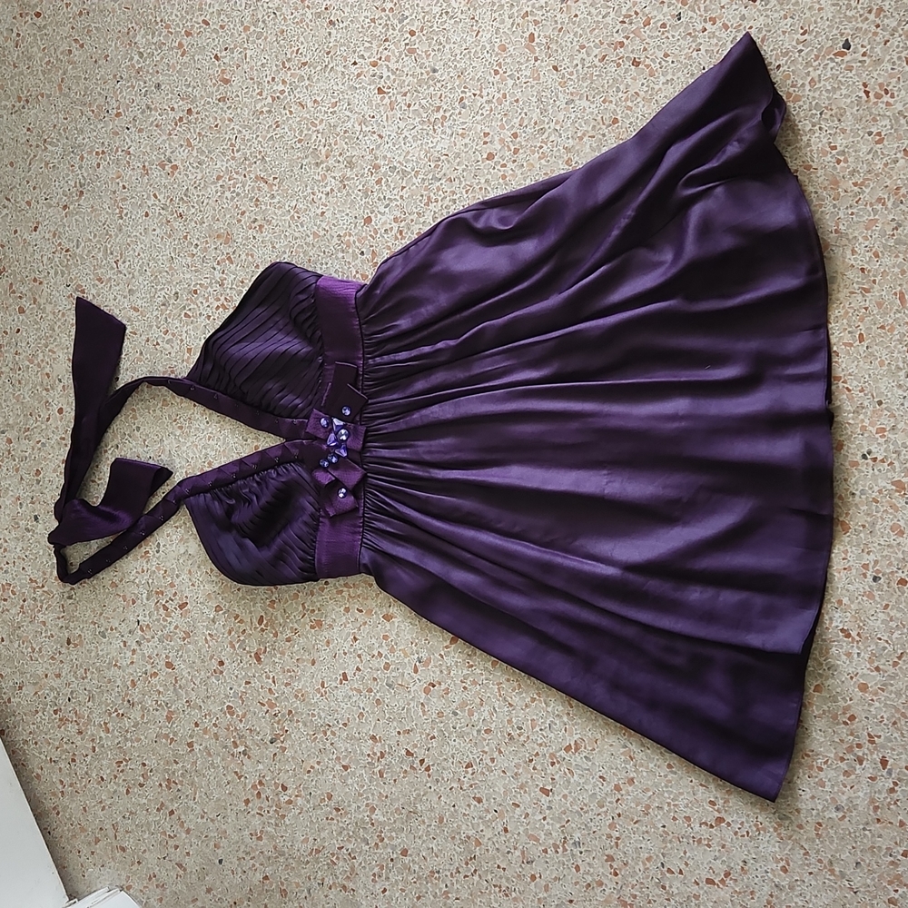 BCBG deep purple embellished haulter dress
